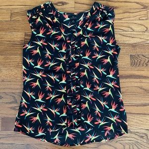 Worthington JCPenney Black Colorful Floral Button Down Blouse Top Women’s Small